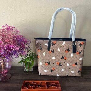 Coach Brown Halloween Tote Bag with Black Handles